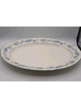 Vintage Noritake Splendor Oval 13 3/4 In Platter Blue Floral Ivory Beige Japan